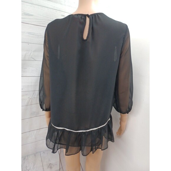 V Cristina Chiffon Tunic Top Sz S Black Gold Semi Sheer - Picture 3 of 5